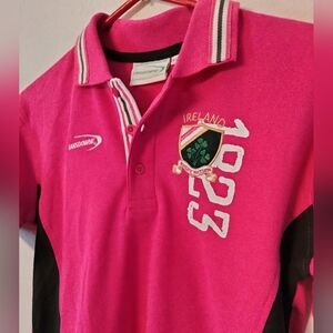 Lansdowne pink green white blue girls striped Ireland collared button up top